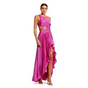 Mac Duggal Fuchsia One-Shoulder High-Low Pleated Gown